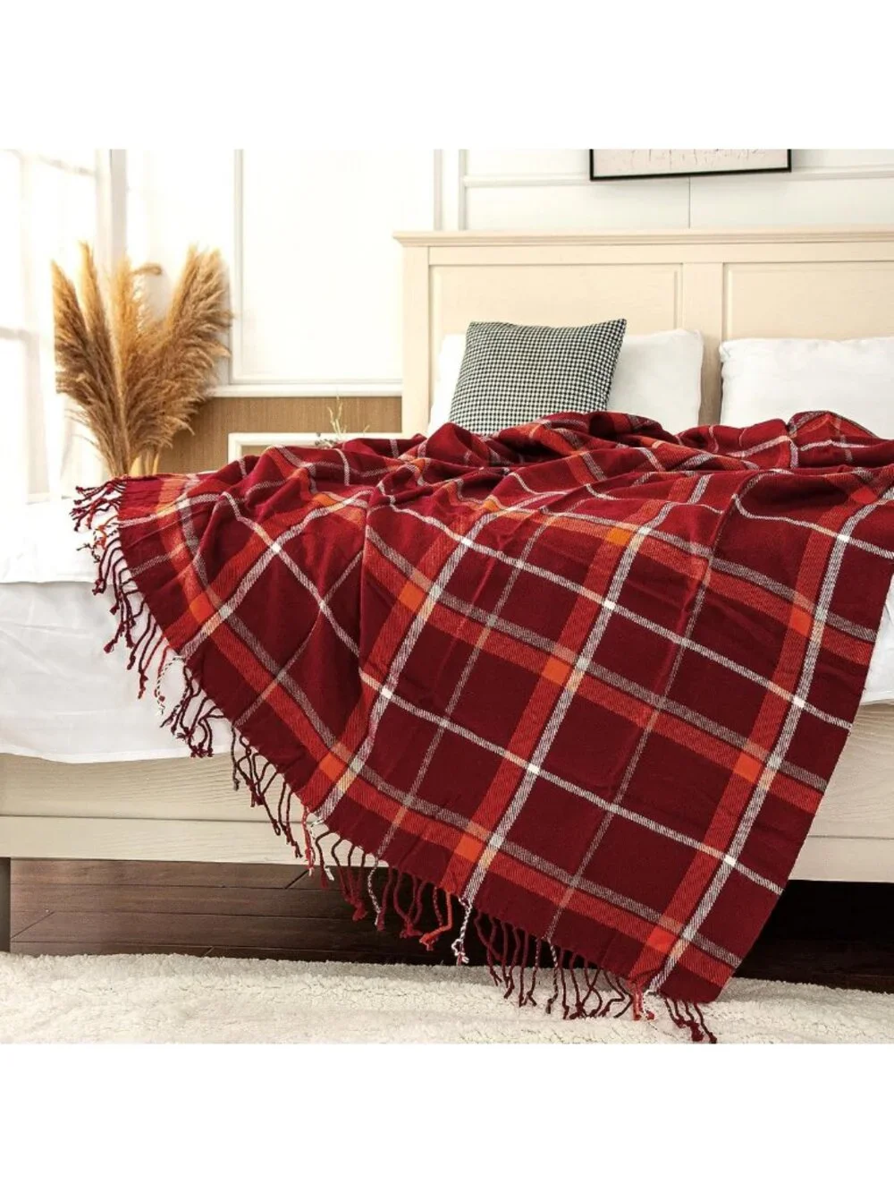 Cozy Vintage Plaid Fluffy Throw Blanket - Soft Lightweight Decorative 50x67